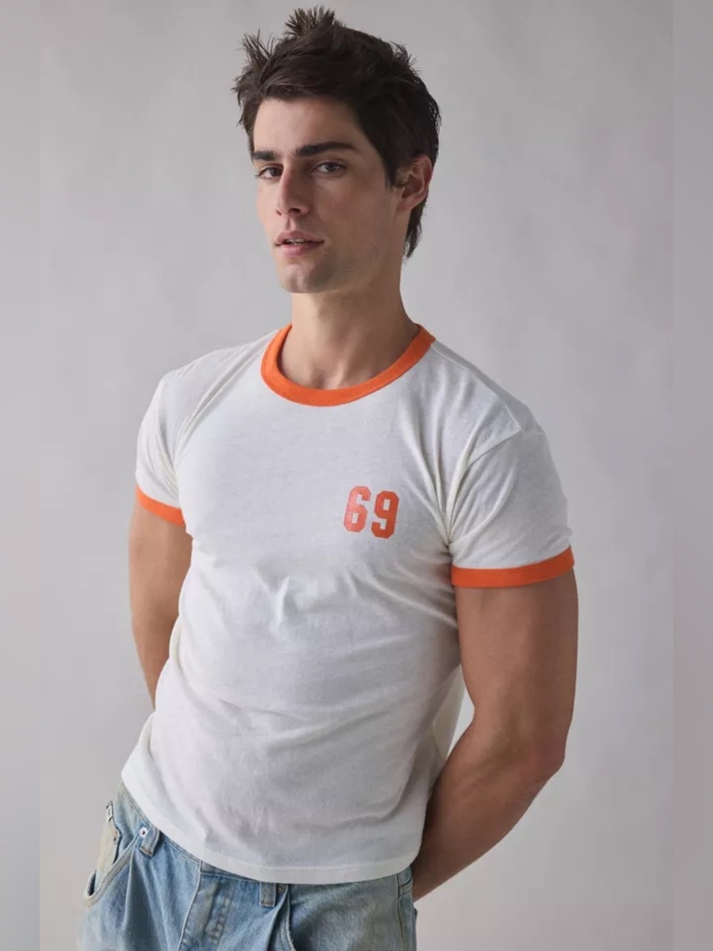 (UO-132) Urban Outfitter BDG Varsity Graphic Slim Fit Retro Ringer Tee